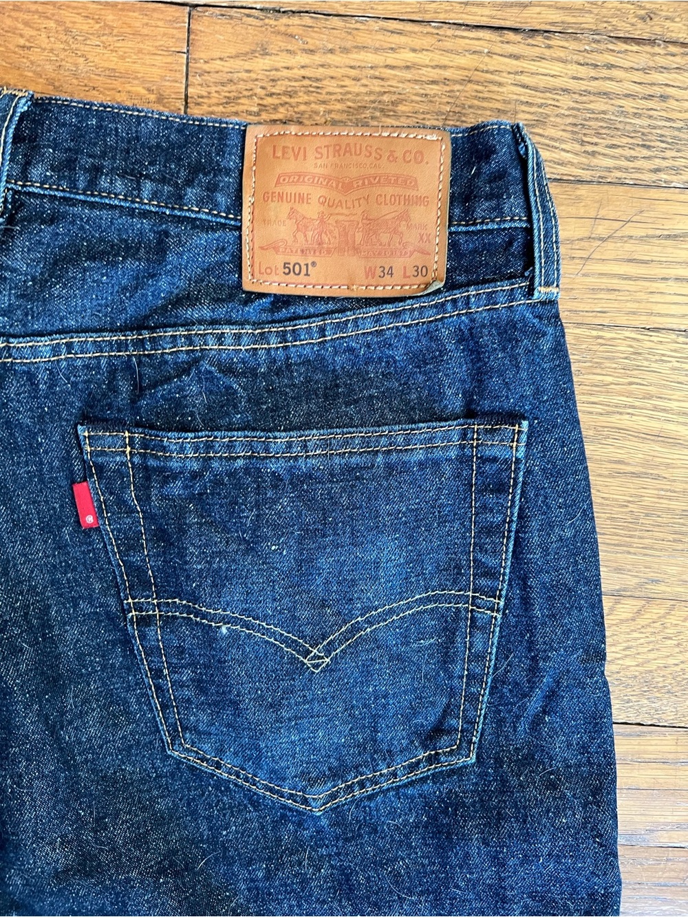 Levi's Dark Blue Straight Leg Jeans with Leather Patch